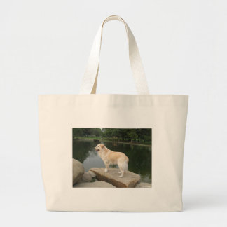 A Dog At A Pond Large Tote Bag