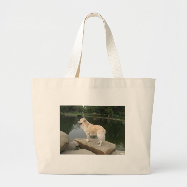 A Dog At A Pond Large Tote Bag (Front)