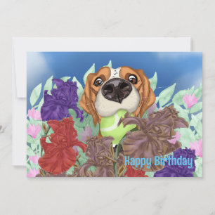 A dog on a flower field. Flat Holiday Card