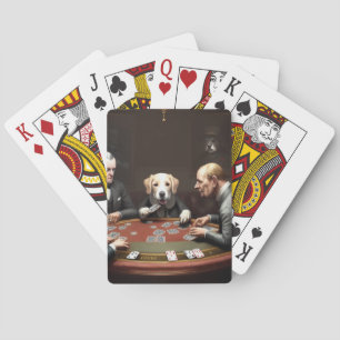 A dog playing poker playing cards