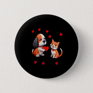 A Dog That Offers A Red Heart For Me A Cat On A Va 6 Cm Round Badge