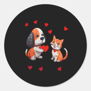 A Dog That Offers A Red Heart For Me A Cat On A Va Classic Round Sticker