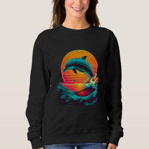 A Dolphin's Sunset Leap Cute Jumping Dolphin Retro Sweatshirt