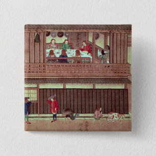 A domestic scene of a scroll) 15 cm square badge