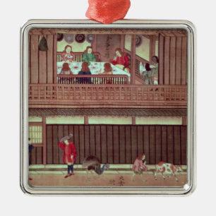 A domestic scene of a scroll) metal ornament