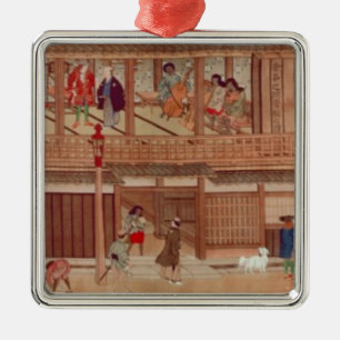 A domestic scene, scroll metal ornament