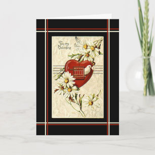 A Dove heart red, yellow, black, Valentine vintage Holiday Card