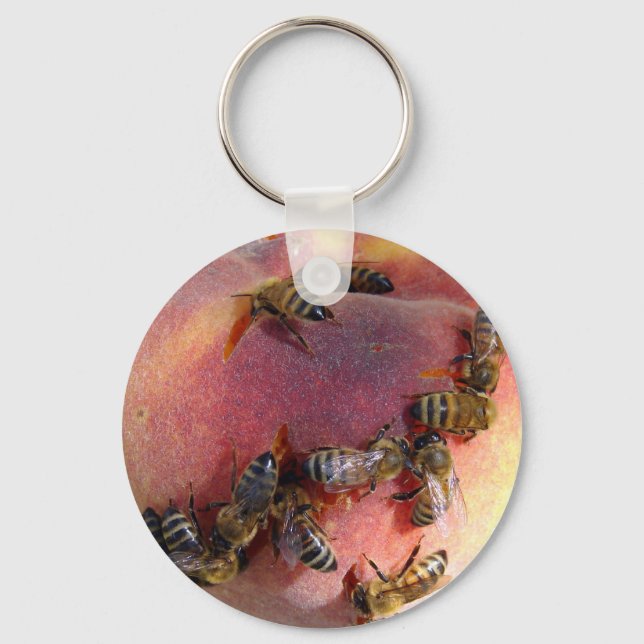 A Dozen Bees And A Peach Key Ring (Front)