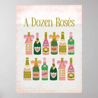 A Dozen Rosés Pink Champagne Bottles Wine Bar  Poster