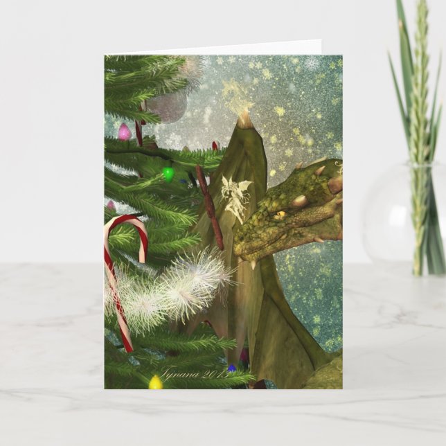 A Dragon and Fairies Christmas Holiday Card (Front)