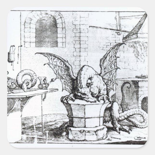 A Dragon in a Workshop Square Sticker (Front)