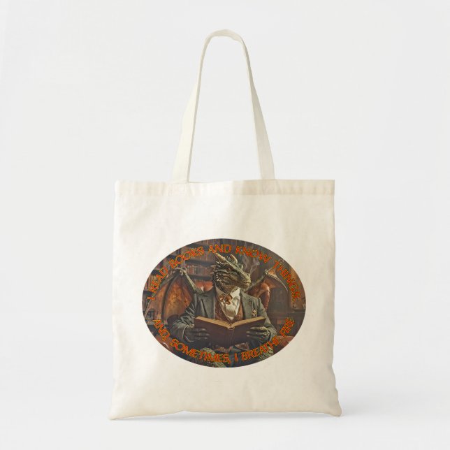 A dragon reading for learning and enjoyment. tote bag (Front)