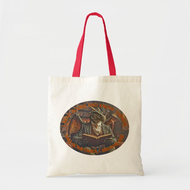 A dragon reading for learning and enjoyment. tote bag (Front)