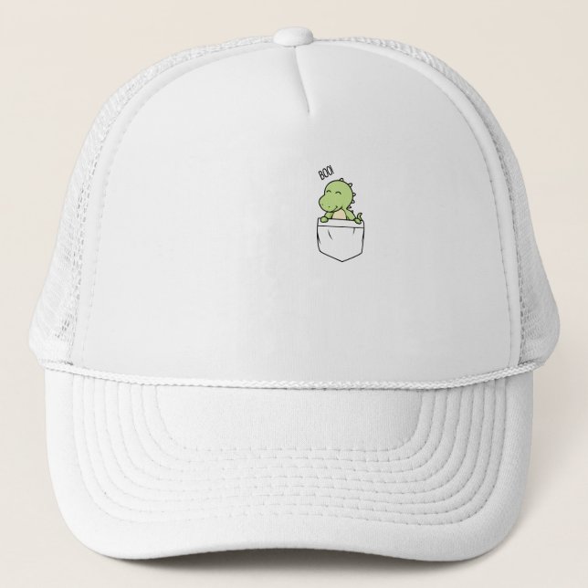 a dragon says hello in a pocket trucker hat (Front)