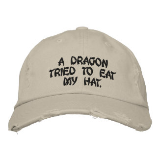 A dragon tried to eat my hat. embroidered hat