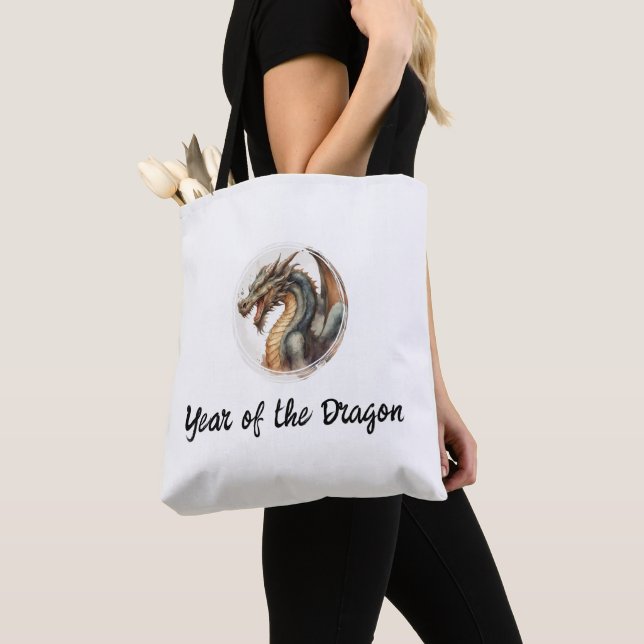 A Dragon Watercolor Year of the Dragon Tote Bag (Close Up)
