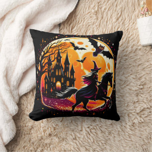 A Dramatic Halloween Horse Ride Under A Full Moon Cushion