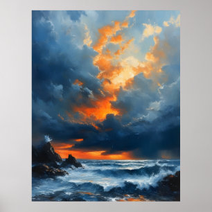 A Dramatic seascape At Sunset Painting Art Poster
