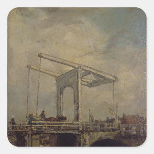 A Drawbridge in a Dutch Town, 1875 Square Sticker