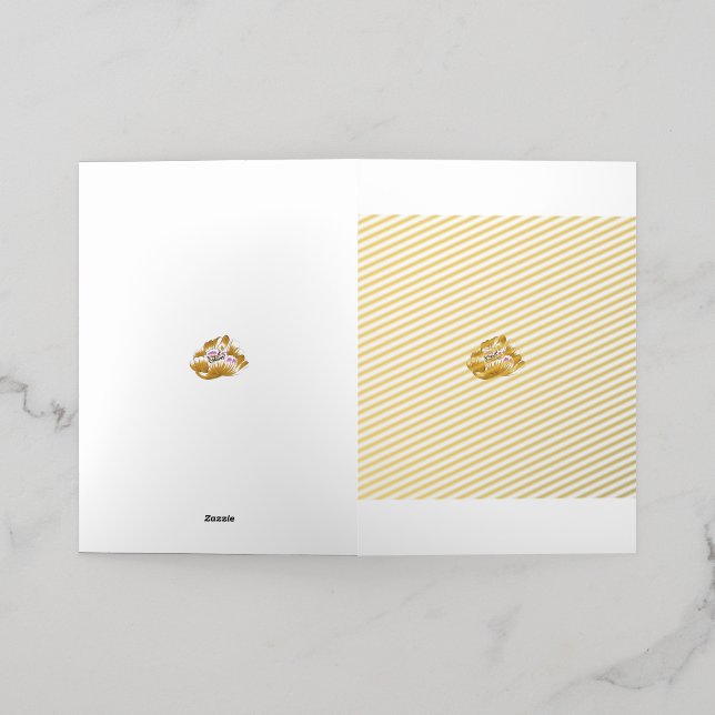 a drawing of a flower with pink and white petals foil greeting card (Outside Laydown)