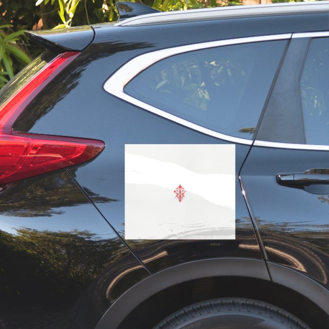 a drawing of a red flower and leaves on a white ba (Car Side)