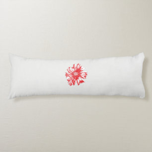 a drawing of a red flower on a white background body cushion