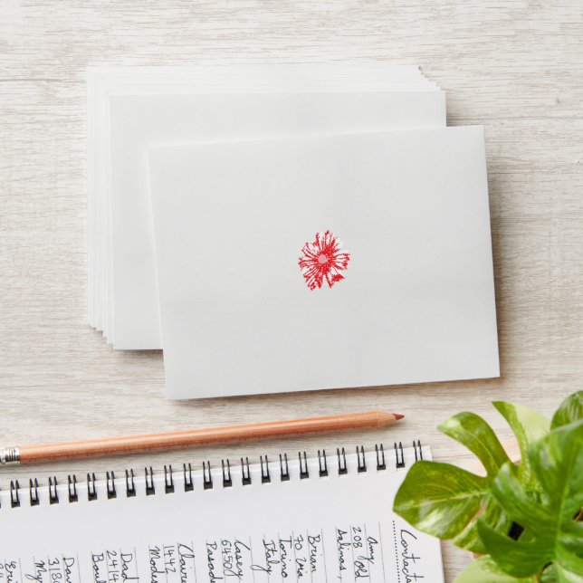 a drawing of a red flower on a white background envelope (Stacked)