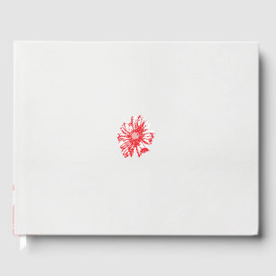 a drawing of a red flower on a white background guest book