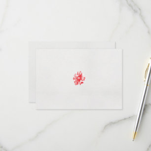 a drawing of a red flower on a white background RSVP card