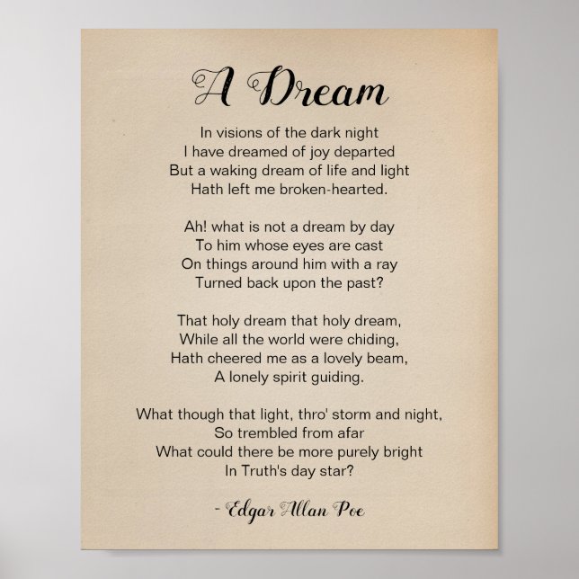 A Dream Poem by Edgar Allan Poe Vintage Poster (Front)