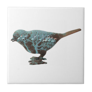 A dreamy image of a sparrow in shades of blue ceramic tile