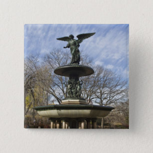 A dry winter Bethesda Fountain in Central Park 15 Cm Square Badge