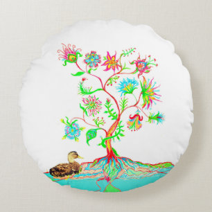 A duck and a tree of life round cushion