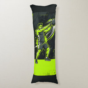 A dynamic neon green lineart illustration of a man body cushion
