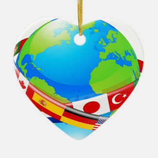 A earth globe with flags of countries ceramic tree decoration