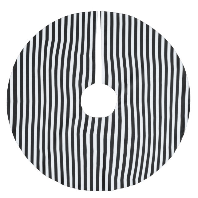 A Elegant Black and White Modern Stripes Brushed Polyester Tree Skirt (Front)