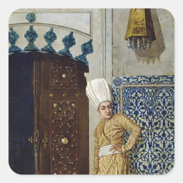 A eunuch before the door of the harem square sticker (Front)