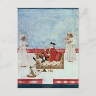 A European Seated on a Terrace with Attendants Postcard