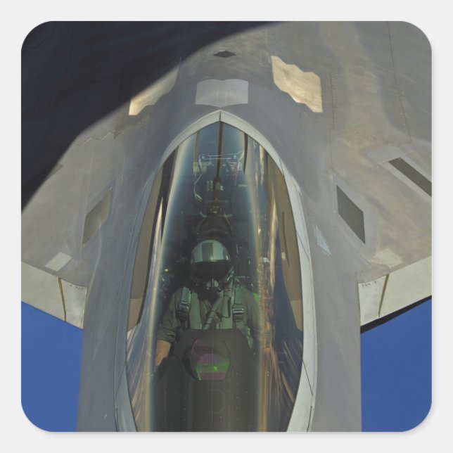 A F-22 Raptor receives fuel from a KC-135 Square Sticker (Front)