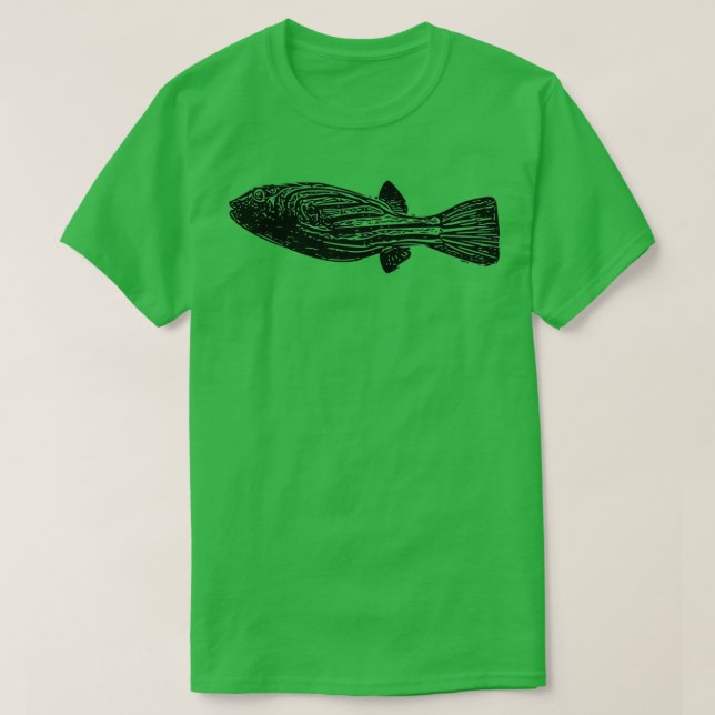 A Fahaka Nile Pufferfish Black Design Painting Pri T-Shirt (Design Front)
