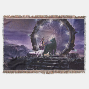A fairy and a dark wolf throw blanket
