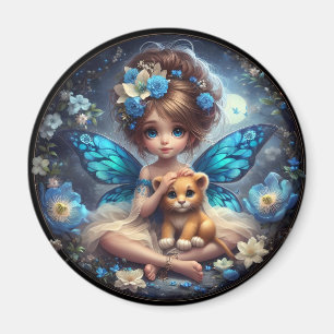 A Fairy and her Lion Cub - Blue Magnet