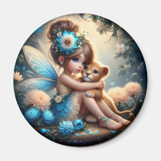 A Fairy and her Lion Cub - Blue Magnet