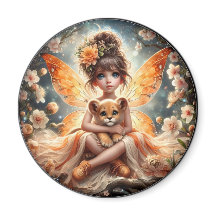 A Fairy and her Lion Cub - Orange - Magnet