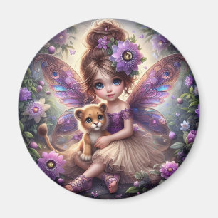 A Fairy and her Lion Cub - Purple Magnet
