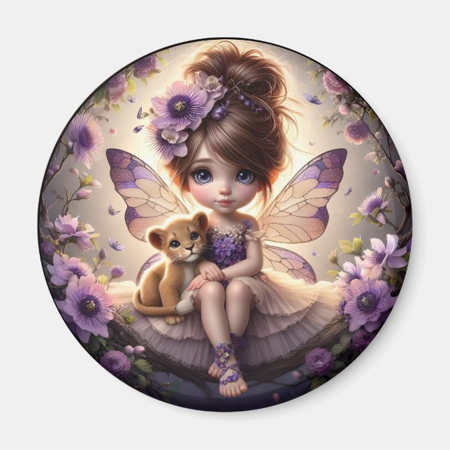 A Fairy and her Lion Cub - Purple - Magnet (Front)