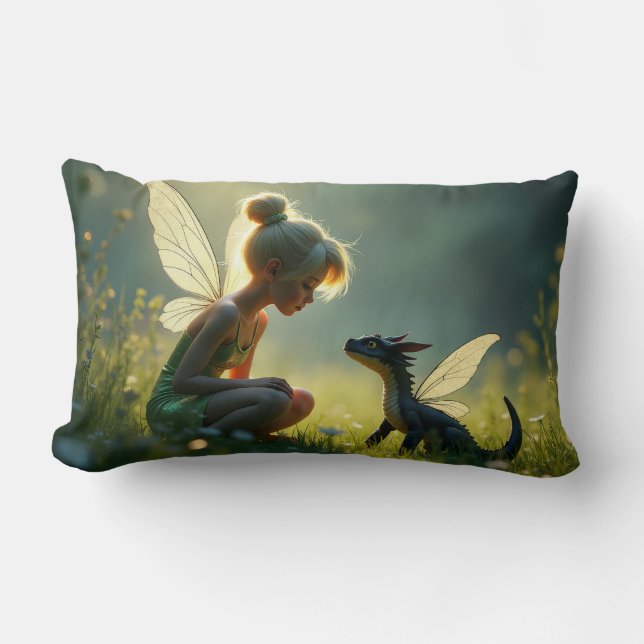 A Fairy Trains her dragon Lumbar Cushion (Front)