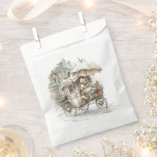 a fairytale carriage with a girl on a winter stree favour bag