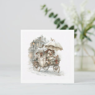 a fairytale carriage with a girl on a winter stree invitation