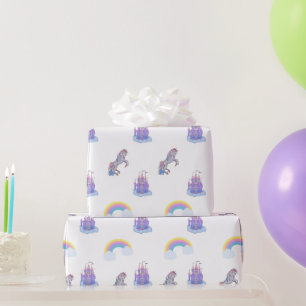 A fairytale castle and unicorn wrapping paper